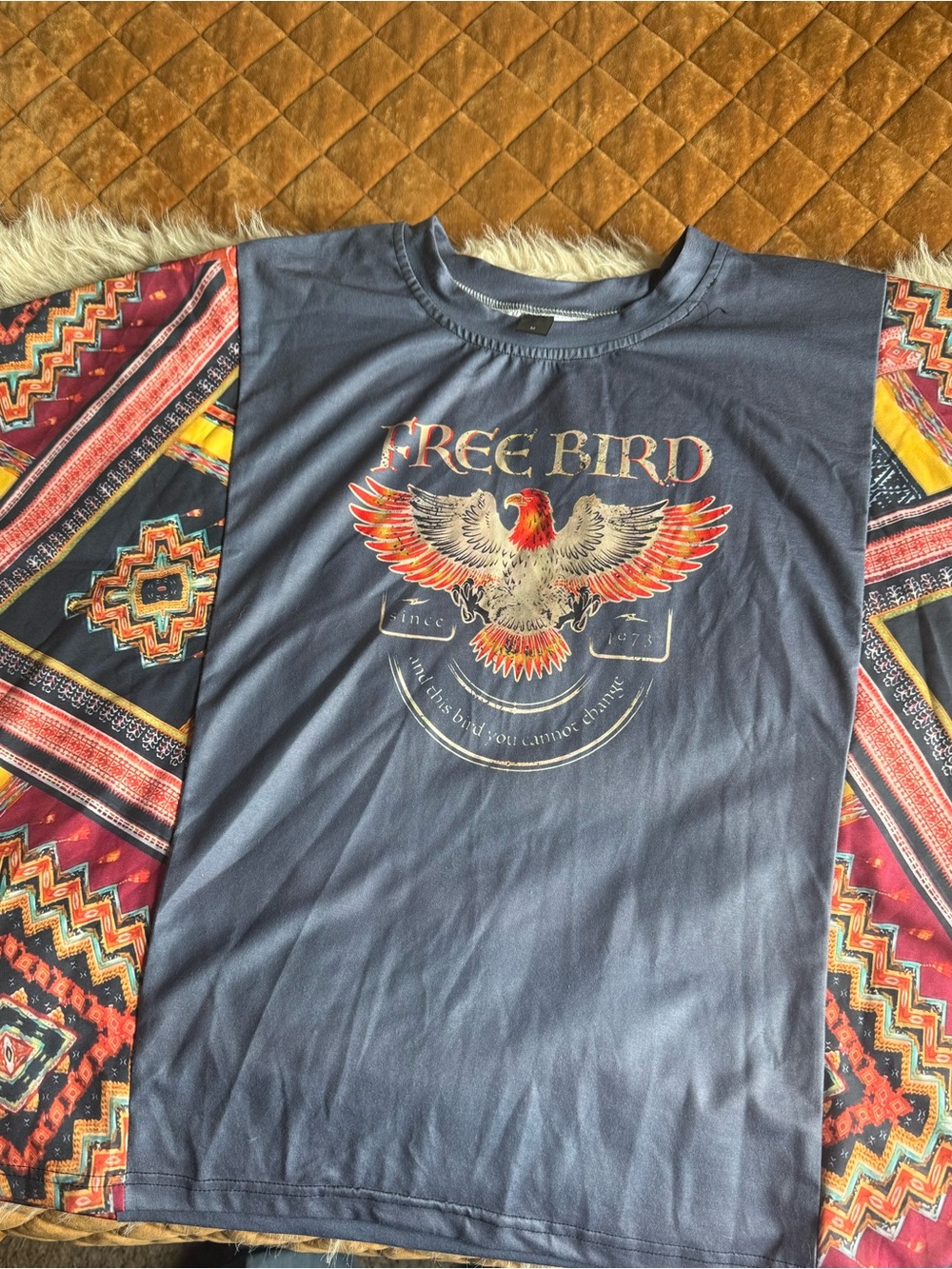 Boho Freebird Charcoal Tee with Red and Orange Eagle Graphic